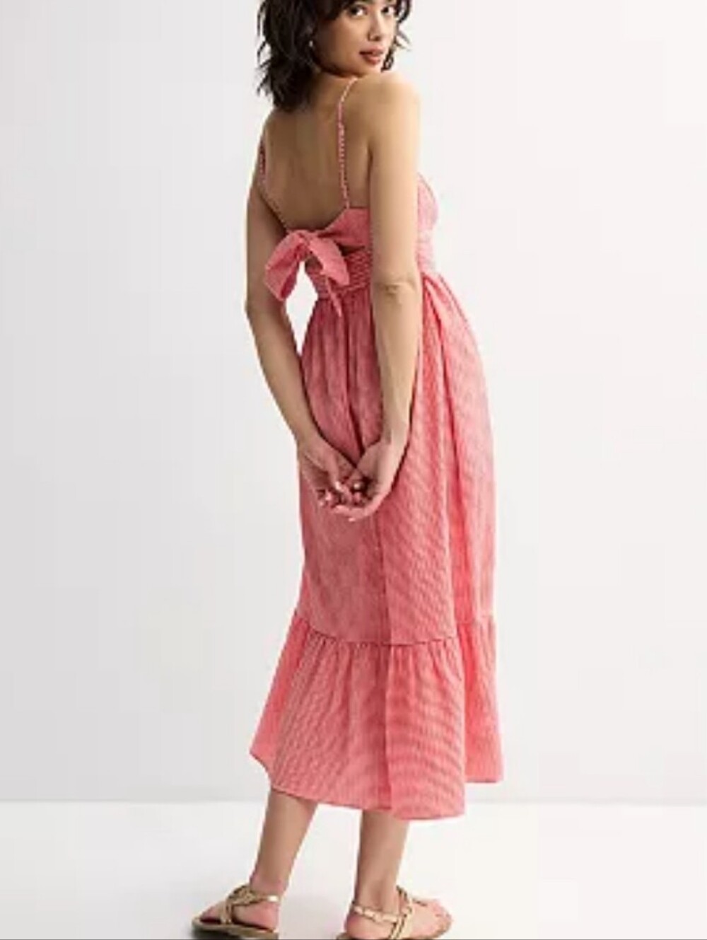 Red & White Gingham Tie-Back Midi Dress - Women's Summer Dress